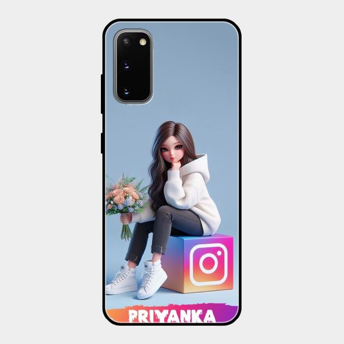Girl With Flower Glossy Metal Case Cover For Samsung Galaxy S20