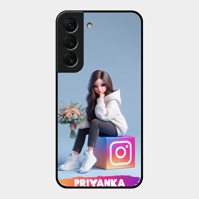 Girl With Flower Glossy Metal Case Cover For Samsung Galaxy S22 5G