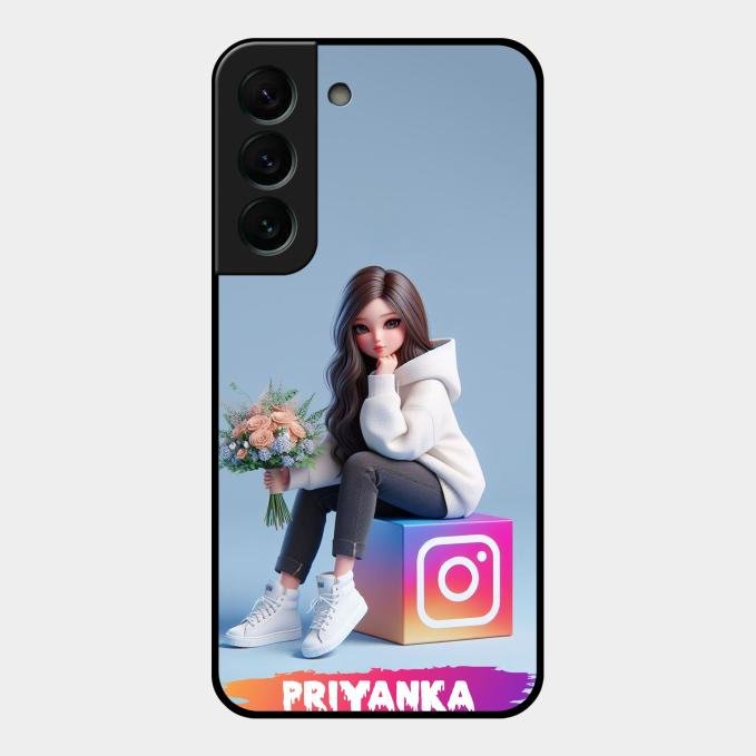 Girl With Flower Glossy Metal Case Cover For Samsung Galaxy S22 Plus 5G