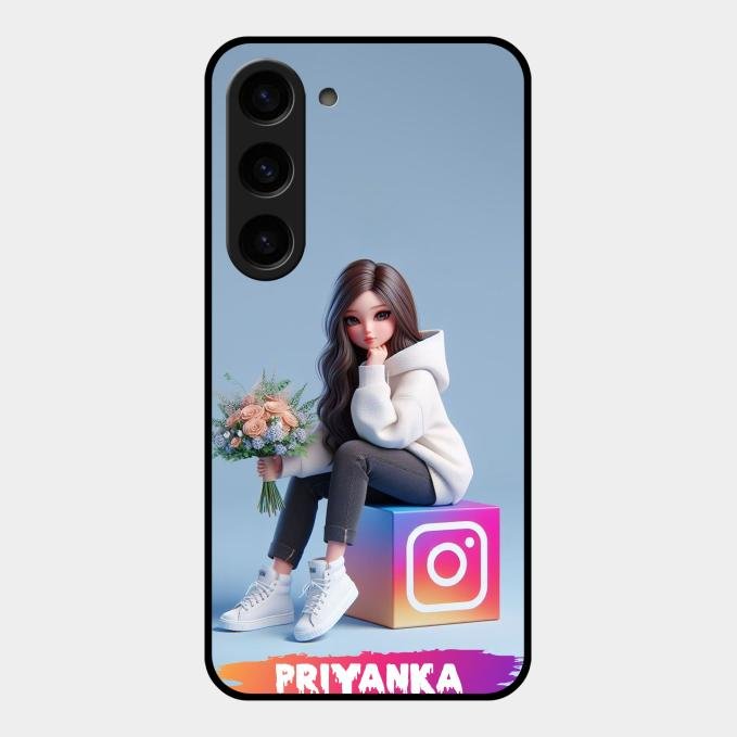 Girl With Flower Glossy Metal Case Cover For Samsung Galaxy S23 5G