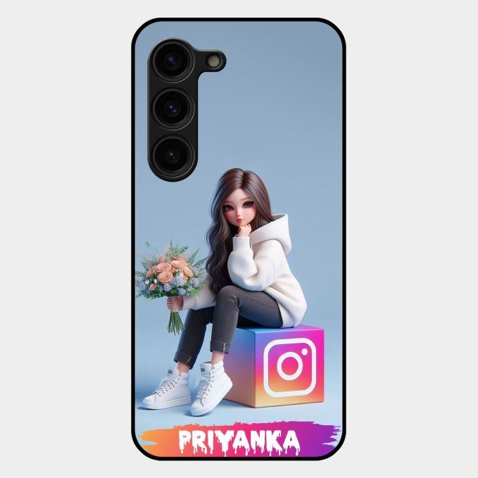 Girl With Flower Glossy Metal Case Cover For Samsung Galaxy S23 Plus 5G