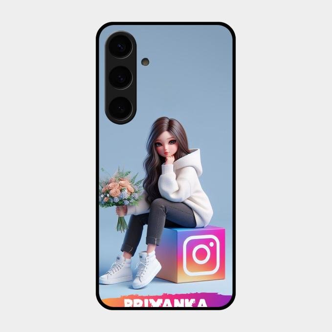 Girl With Flower Glossy Metal Case Cover For Samsung Galaxy S24 Plus 5G
