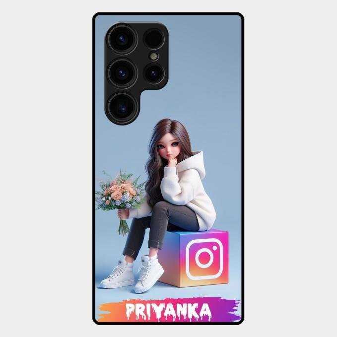 Girl With Flower Glossy Metal Case Cover For Samsung Galaxy S24 Ultra 5G