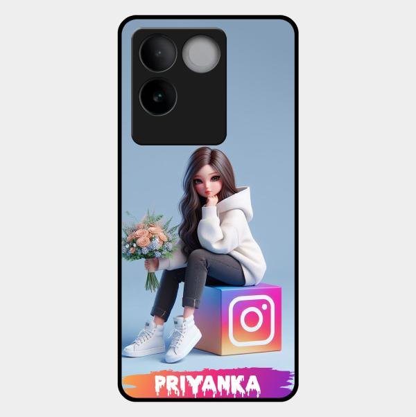 Girl With Flower Glossy Metal Case Cover For Vivo T2 Pro 5G