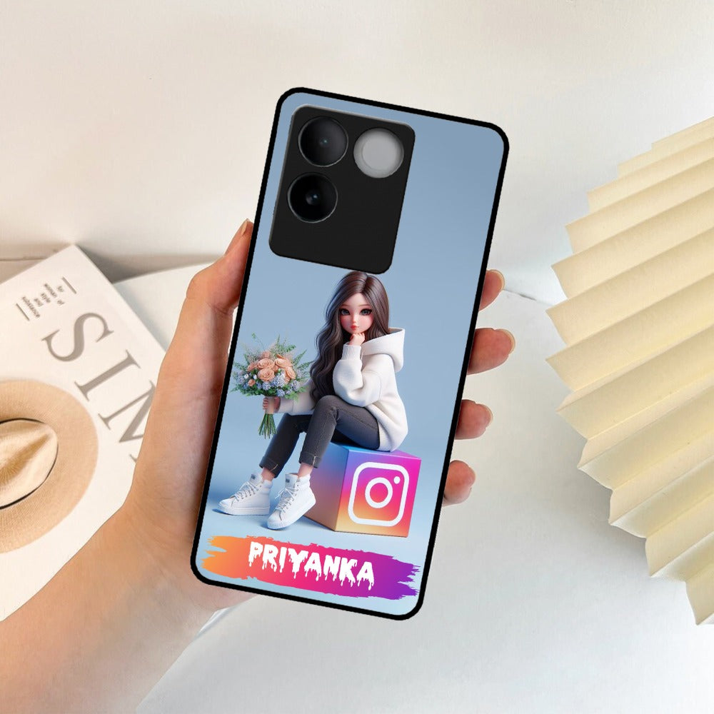 Girl With Flower Glossy Metal Case Cover For Vivo