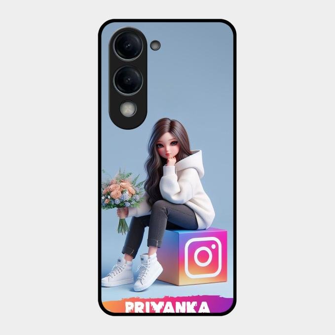 Girl With Flower Glossy Metal Case Cover For Vivo T4 Lite 5G