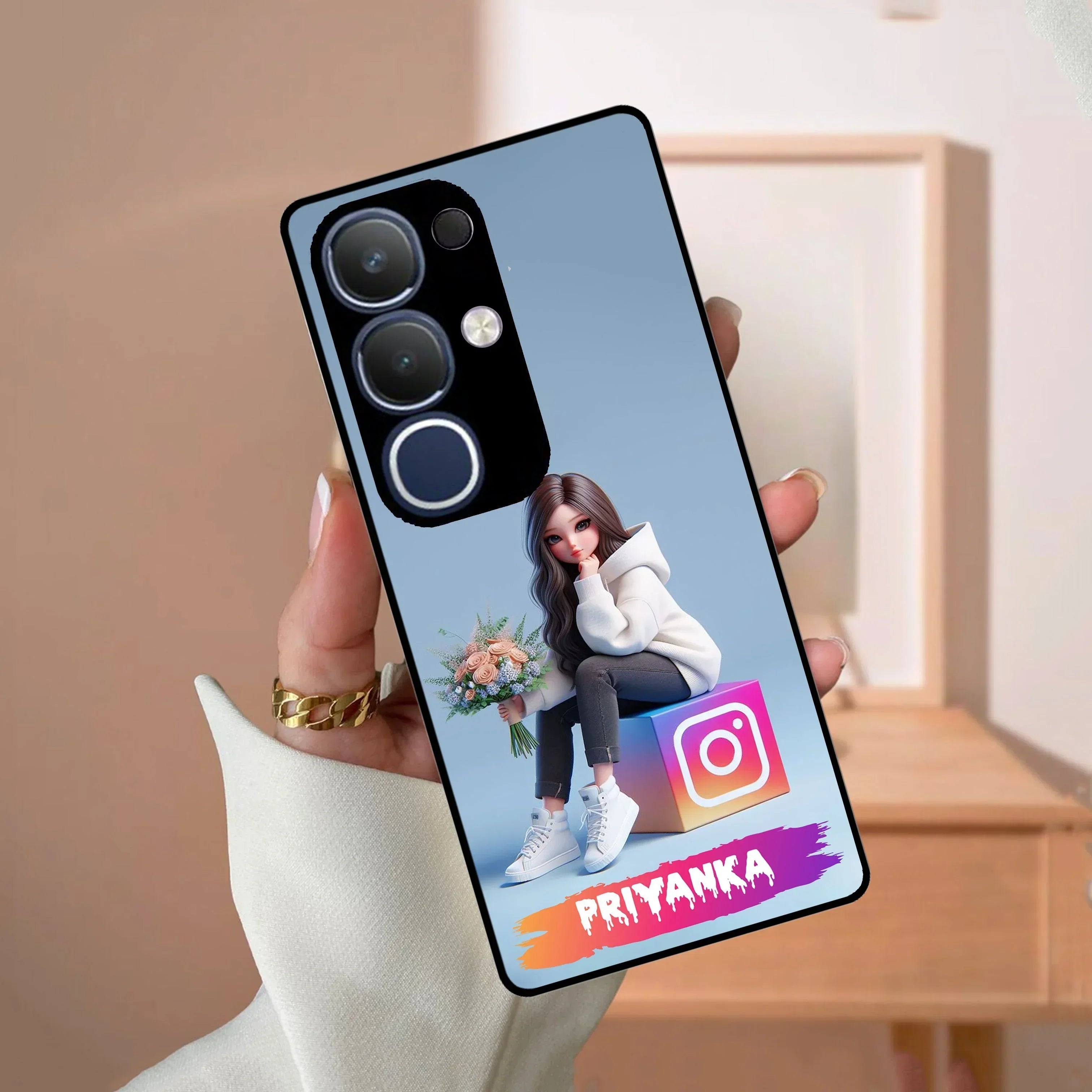 Girl With Flower Glossy Metal Case Cover For Vivo - ShopOnCliQ