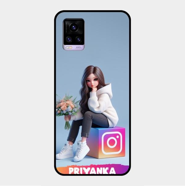 Girl With Flower Glossy Metal Case Cover For Vivo V20