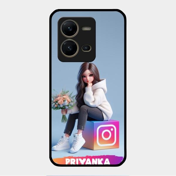 Girl With Flower Glossy Metal Case Cover For Vivo V25 5G