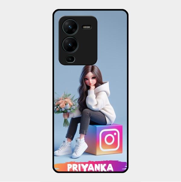Girl With Flower Glossy Metal Case Cover For Vivo V25 Pro 5G