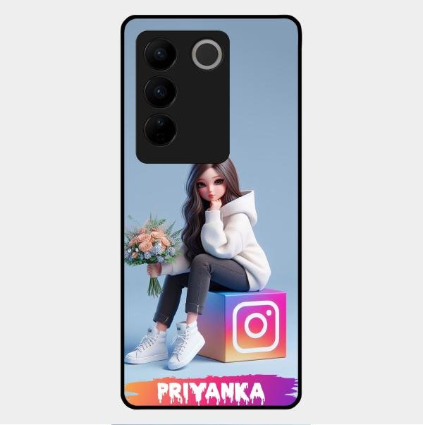 Girl With Flower Glossy Metal Case Cover For Vivo V27 Pro 5G