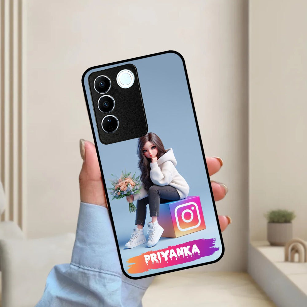 Girl With Flower Glossy Metal Case Cover For Vivo