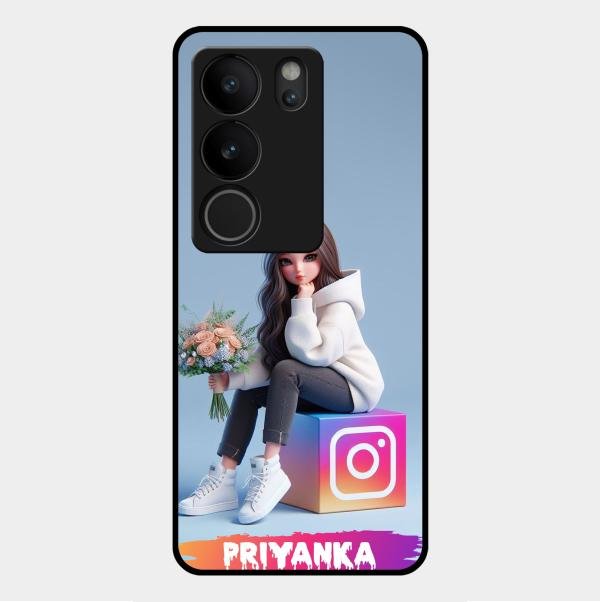 Girl With Flower Glossy Metal Case Cover For Vivo V29 5G