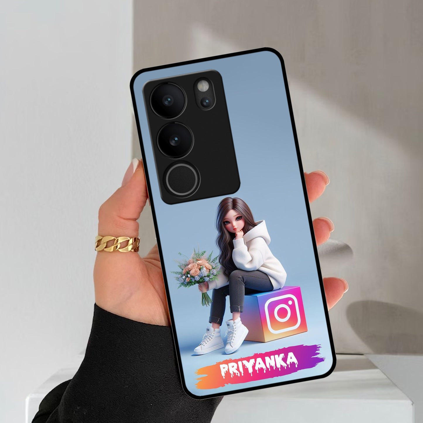 Girl With Flower Glossy Metal Case Cover For Vivo