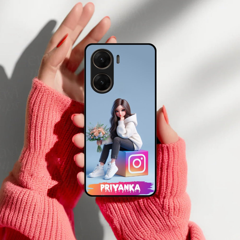 Girl With Flower Glossy Metal Case Cover For Vivo