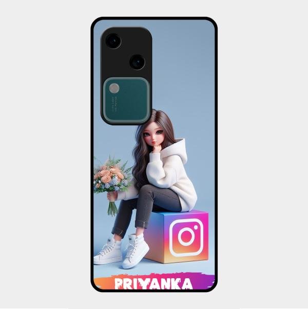 Girl With Flower Glossy Metal Case Cover For Vivo V30 5G