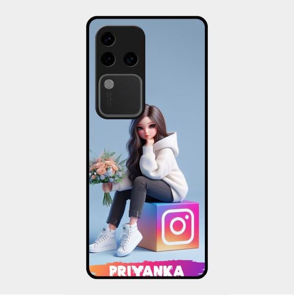 Girl With Flower Glossy Metal Case Cover For Vivo V30 Pro 5G