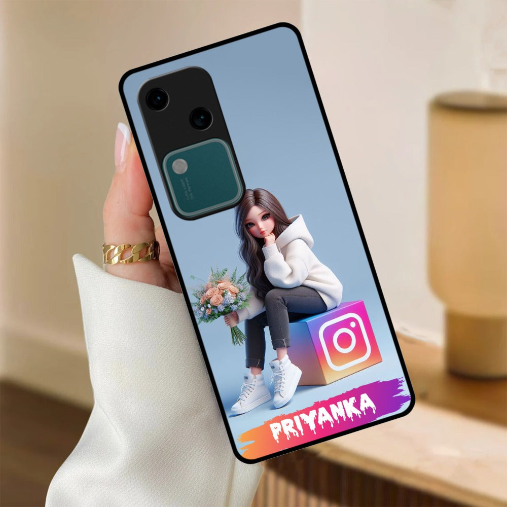 Girl With Flower Glossy Metal Case Cover For Vivo