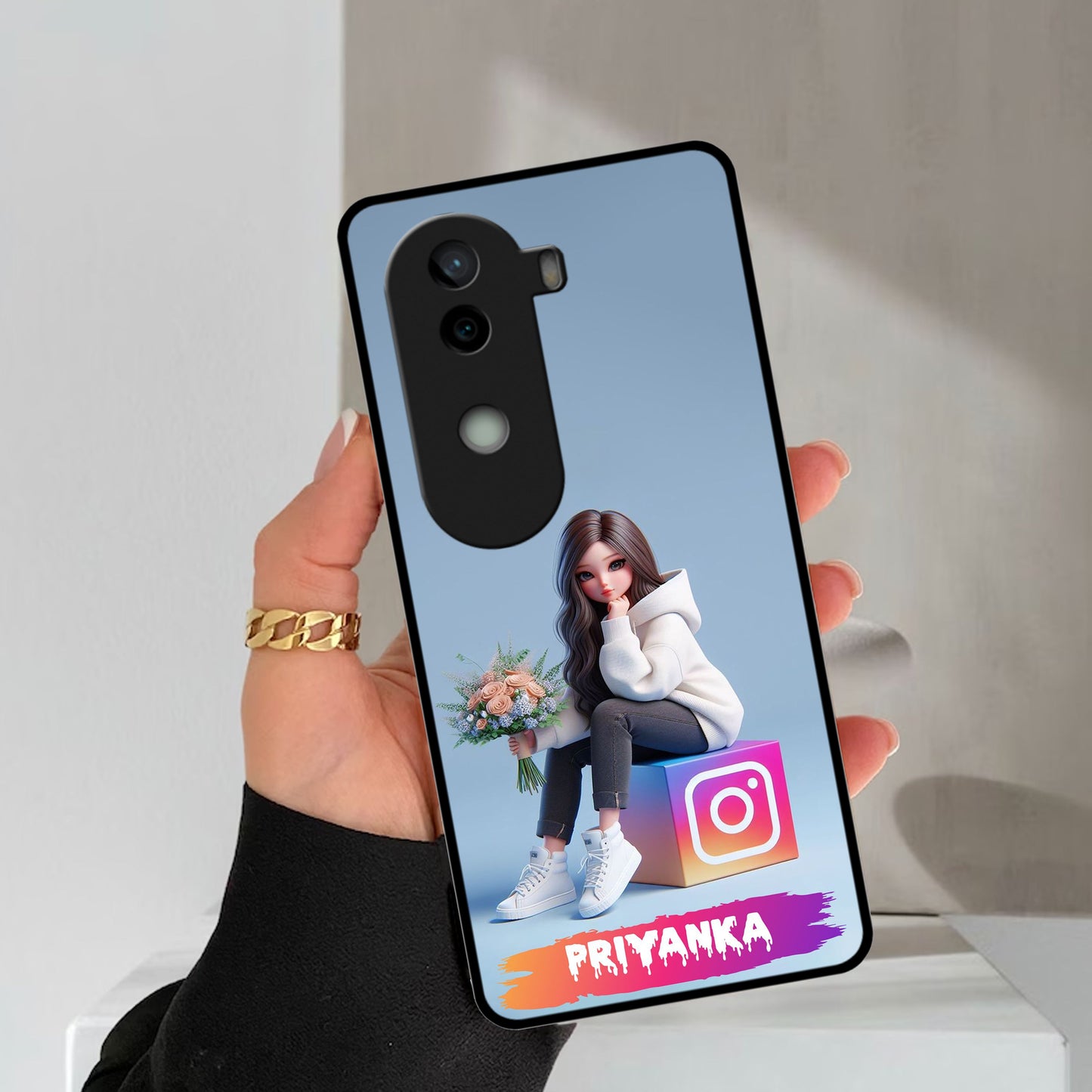 Girl With Flower Glossy Metal Case Cover For Vivo