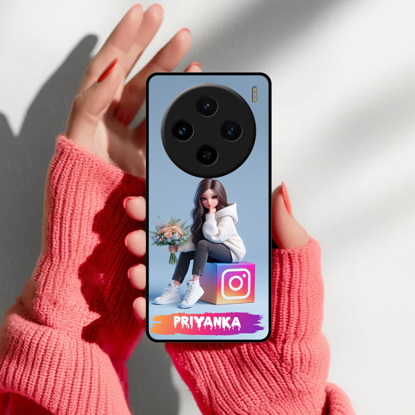 Girl With Flower Glossy Metal Case Cover For Vivo