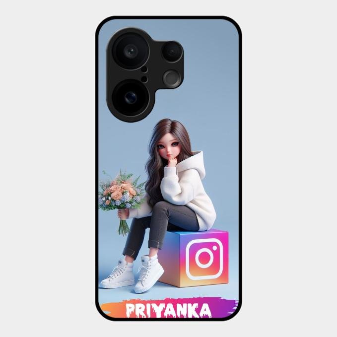 Girl With Flower Glossy Metal Case Cover For Vivo X200 Fe 5G