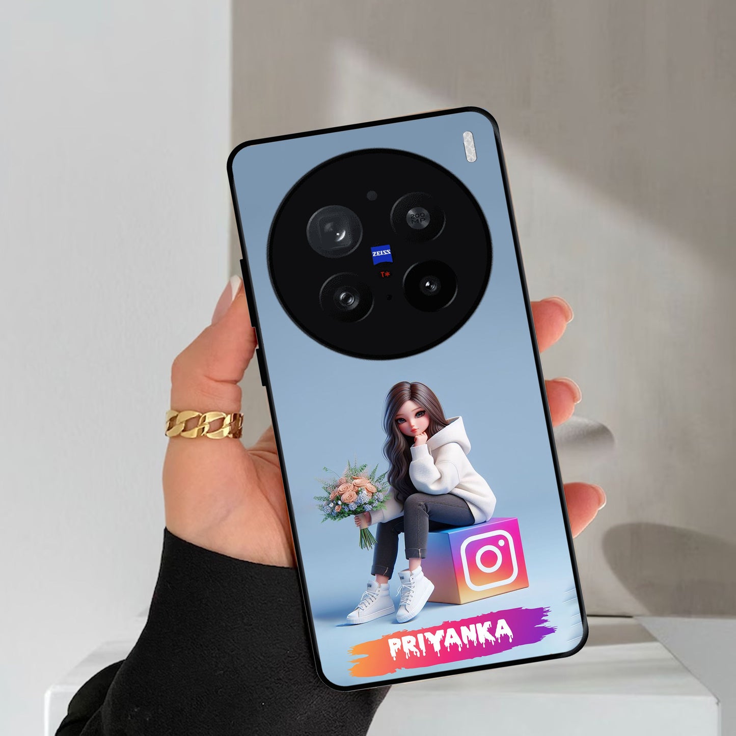 Girl With Flower Glossy Metal Case Cover For Vivo