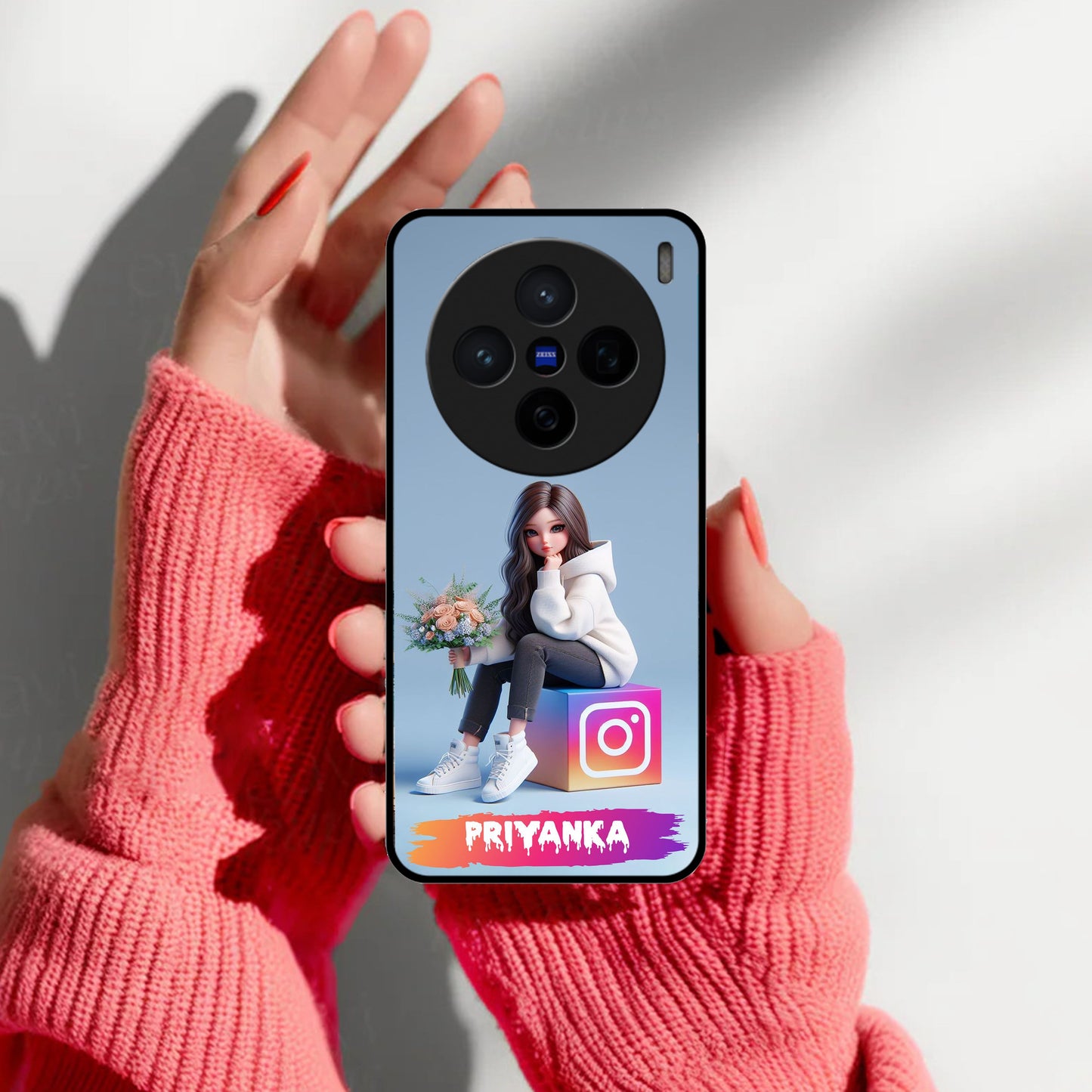 Girl With Flower Glossy Metal Case Cover For Vivo