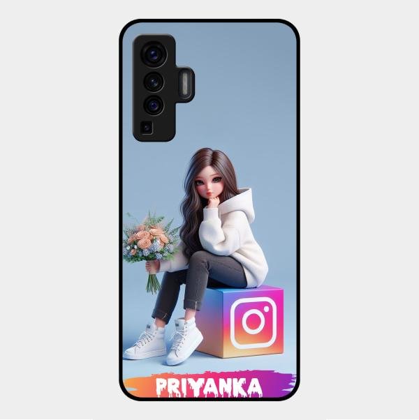 Girl With Flower Glossy Metal Case Cover For Vivo X50 5G