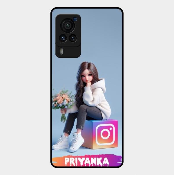 Girl With Flower Glossy Metal Case Cover For Vivo X60 Pro 5G
