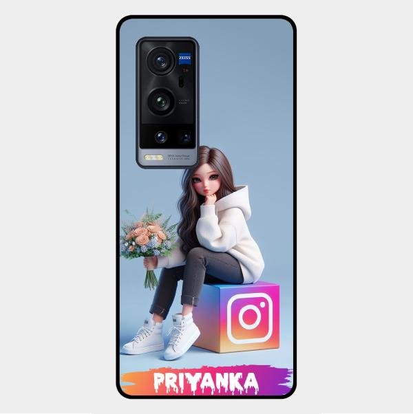 Girl With Flower Glossy Metal Case Cover For Vivo X60 Pro Plus 5G