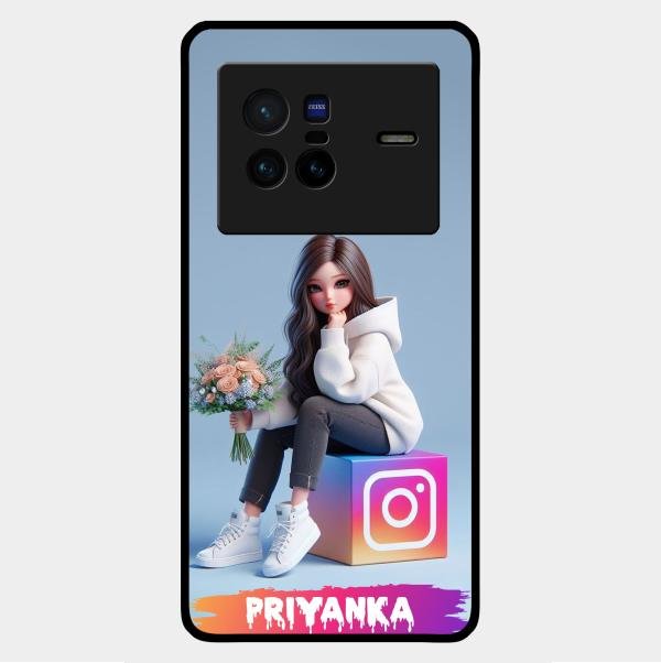 Girl With Flower Glossy Metal Case Cover For Vivo X80 5G