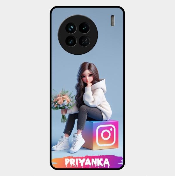 Girl With Flower Glossy Metal Case Cover For Vivo X90 5G