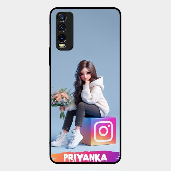 Girl With Flower Glossy Metal Case Cover For Vivo Y12G