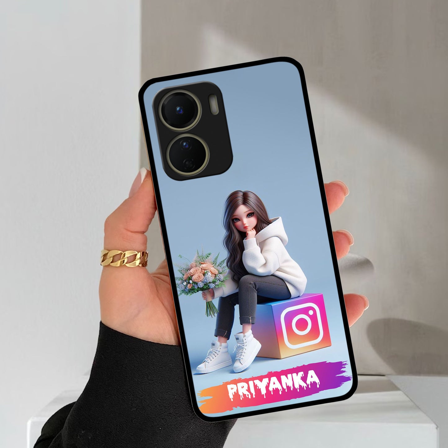 Girl With Flower Glossy Metal Case Cover For Vivo