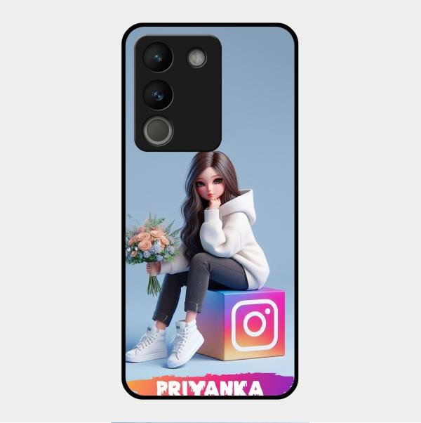 Girl With Flower Glossy Metal Case Cover For Vivo Y200 5G