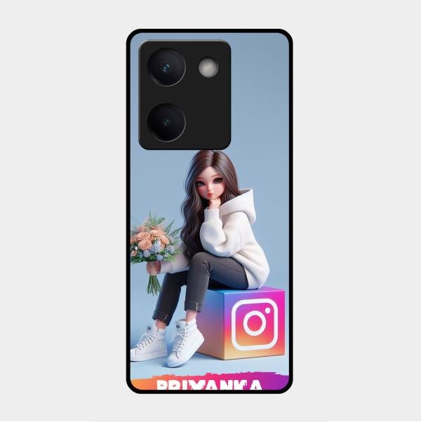 Girl With Flower Glossy Metal Case Cover For Vivo Y200 Pro 5G