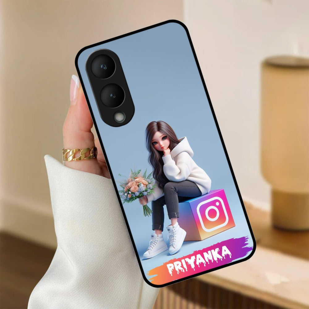 Girl With Flower Glossy Metal Case Cover For Vivo