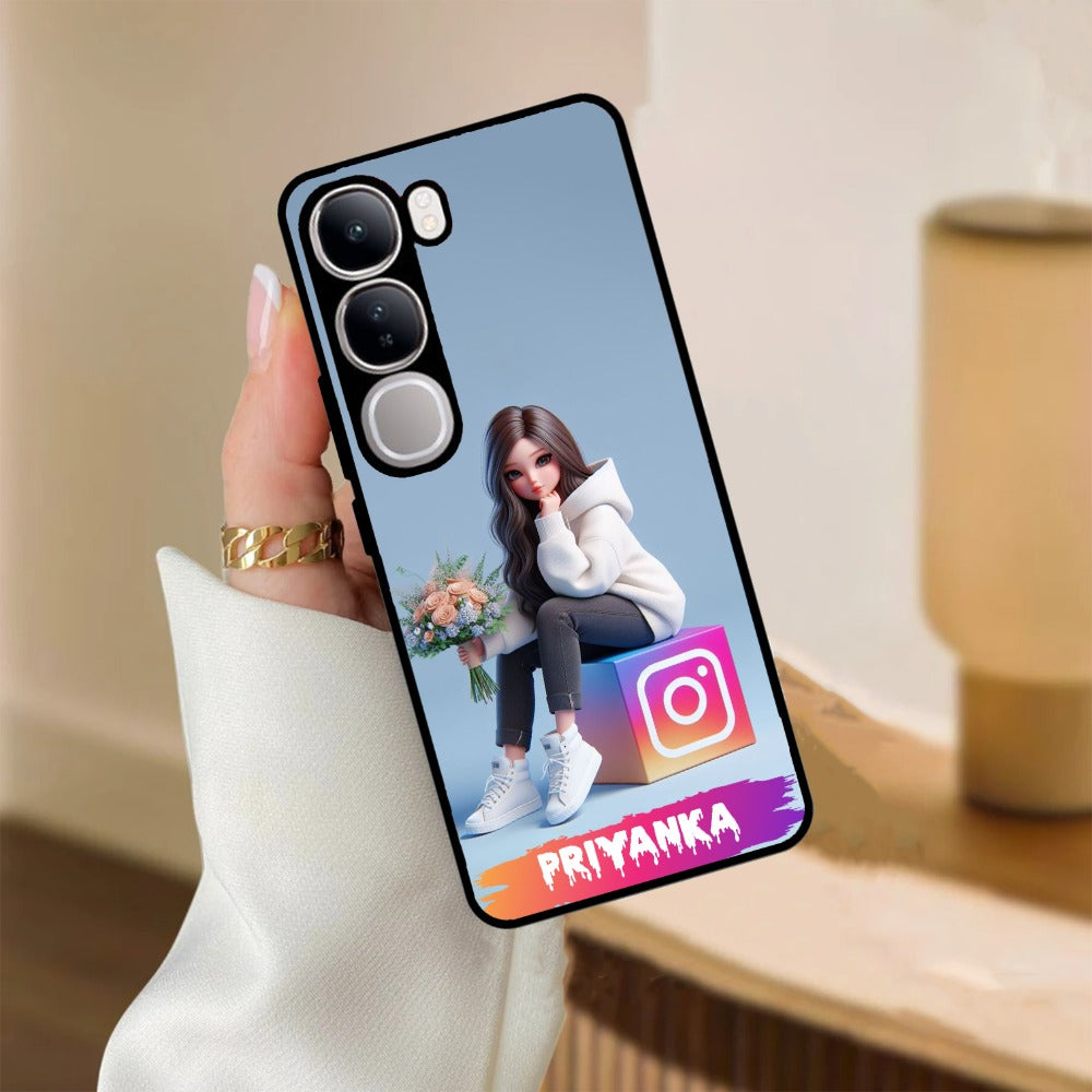 Girl With Flower Glossy Metal Case Cover For Vivo