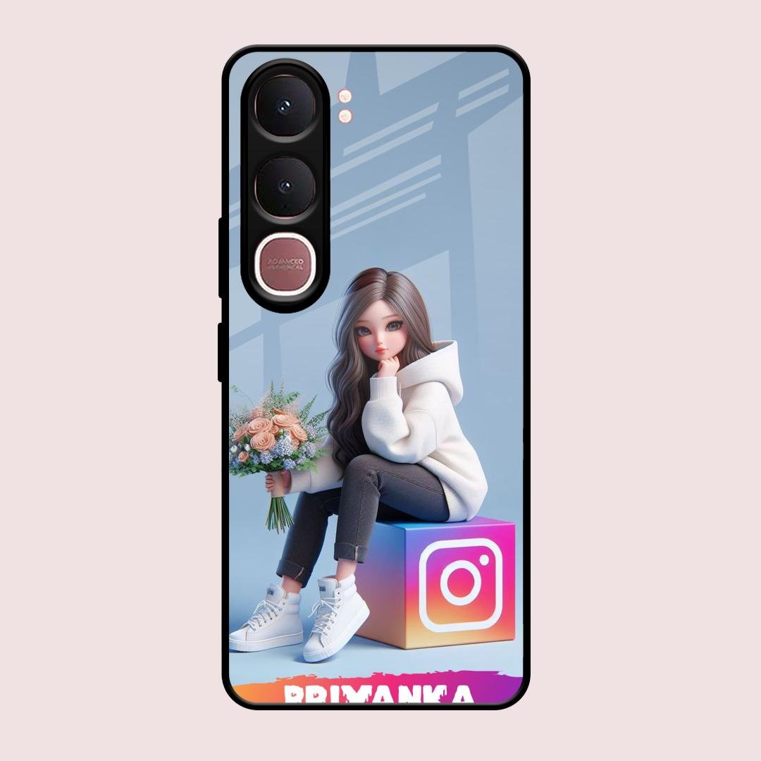Girl With Flower Glossy Metal Case Cover For Vivo Y31 5G