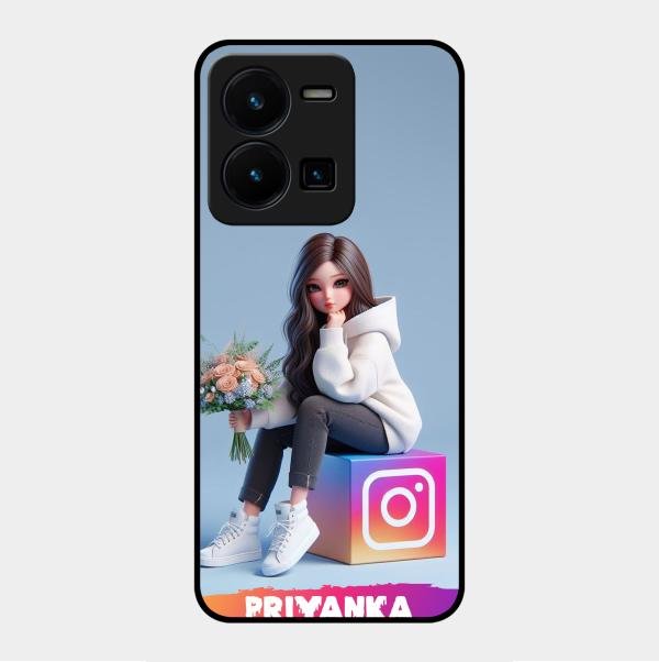 Girl With Flower Glossy Metal Case Cover For Vivo Y35