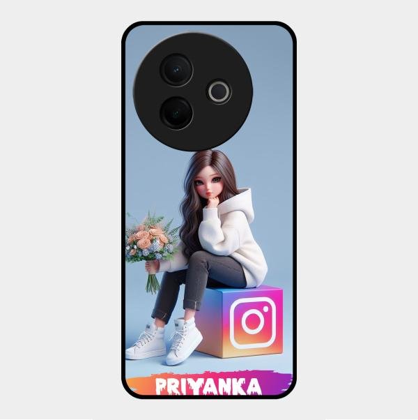 Girl With Flower Glossy Metal Case Cover For Vivo Y39 5G