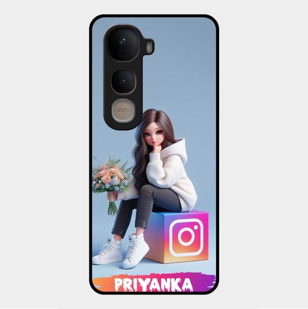Girl With Flower Glossy Metal Case Cover For Vivo Y400 5G