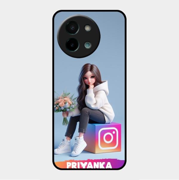 Girl With Flower Glossy Metal Case Cover For Vivo Y58 5G