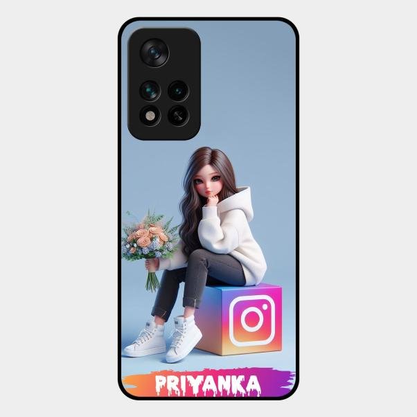 Girl With Flower Glossy Metal Case Cover For Xiaomi 11I 5G
