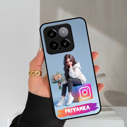 Girl With Flower Glossy Metal Case Cover For Redmi