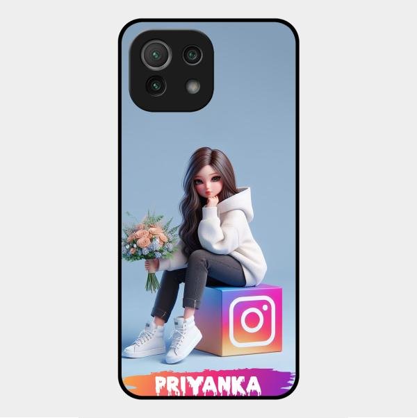 Girl With Flower Glossy Metal Case Cover For Xiaomi Mi 11 Lite