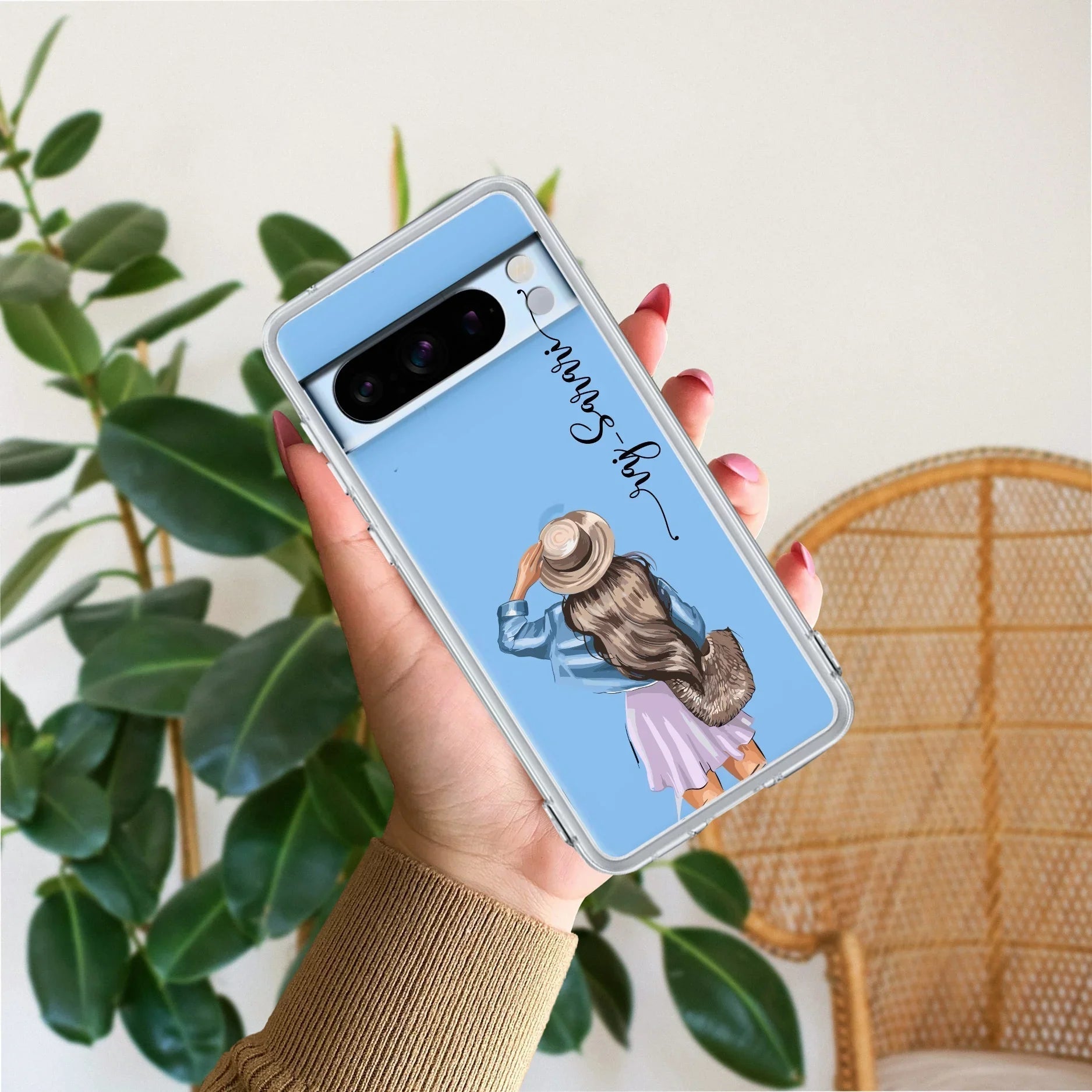 Girl With Hat Customize Anti Yellow Clear Phone Case For Google