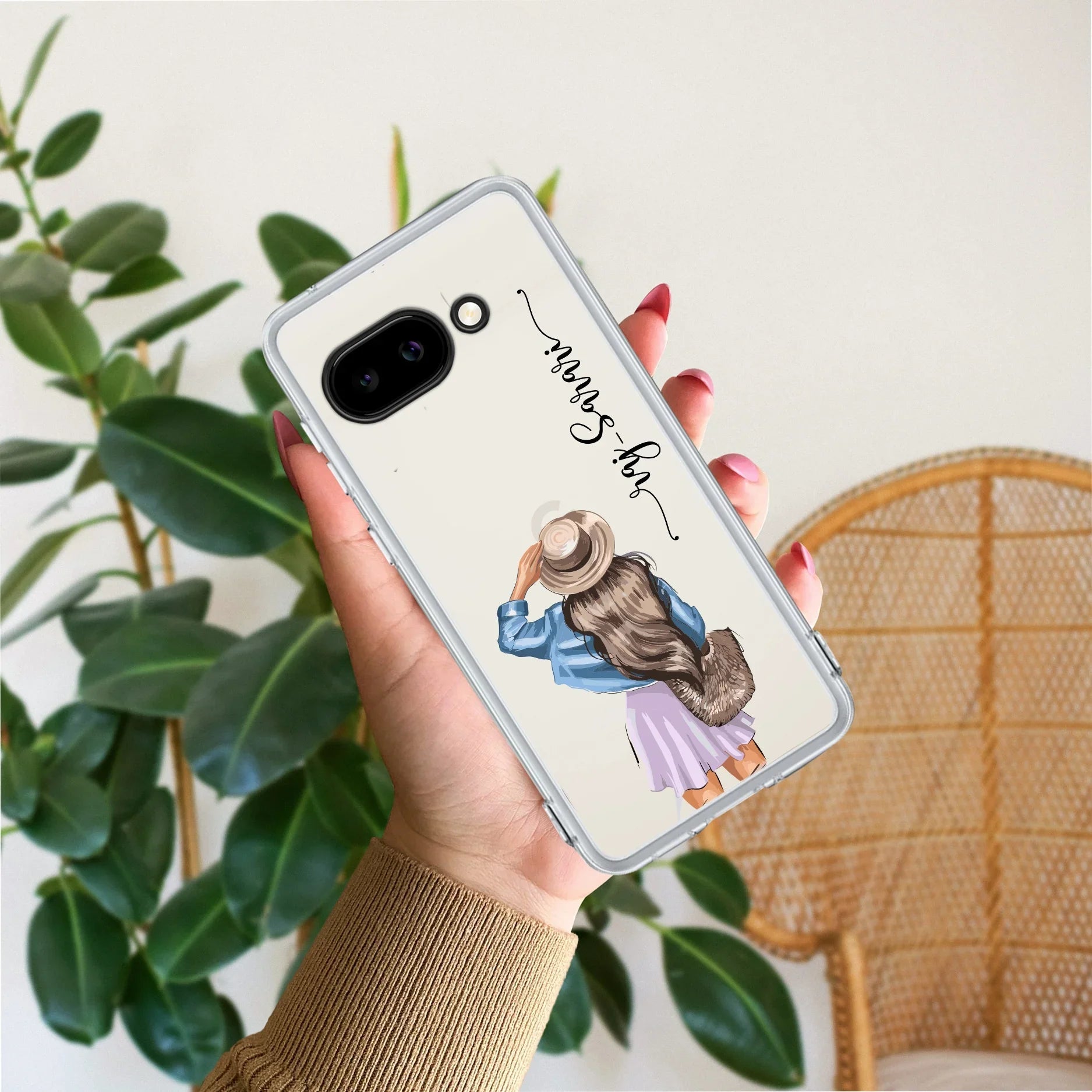 Girl With Hat Customize Anti Yellow Clear Phone Case For Google