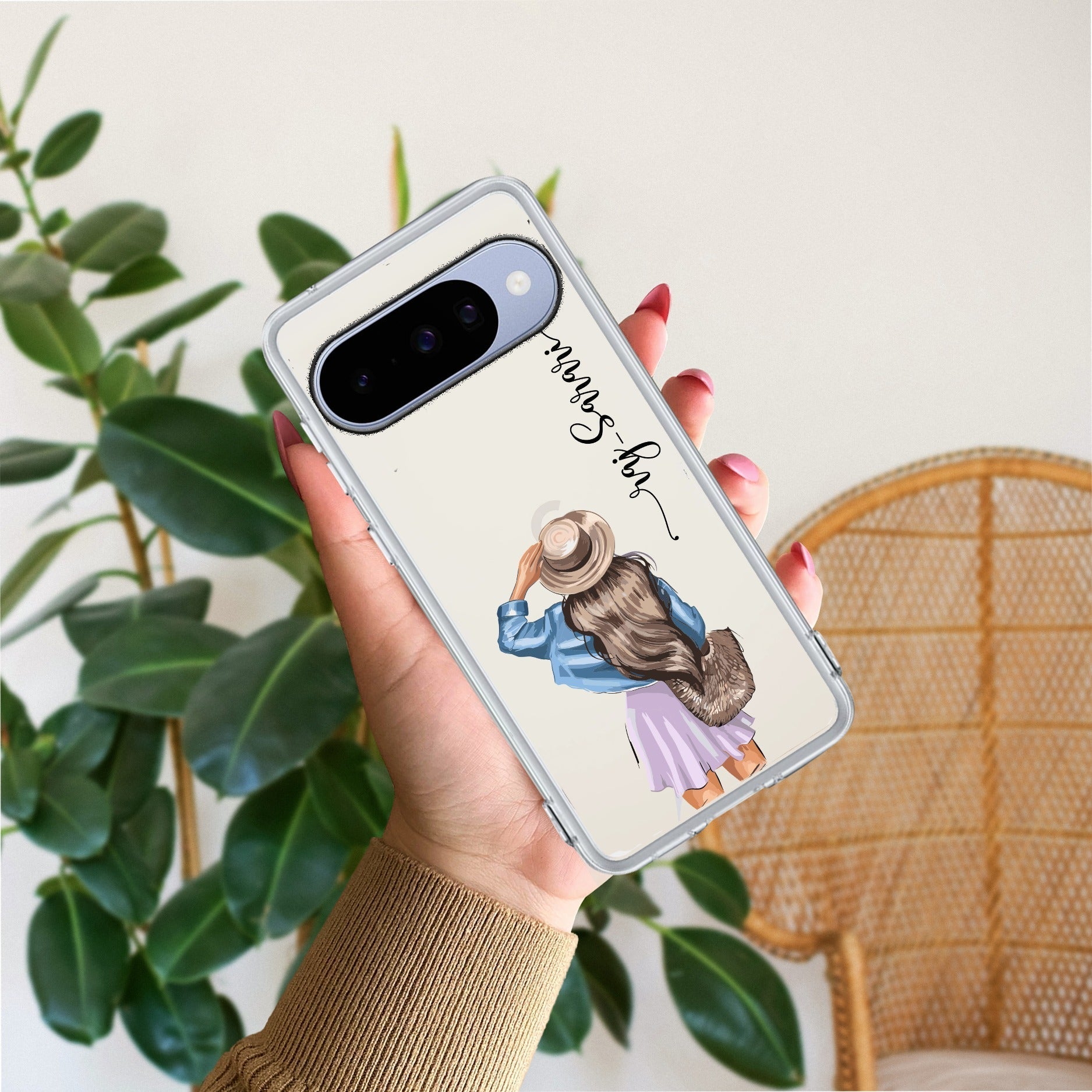 Girl With Hat Customize Anti Yellow Clear Phone Case For Google