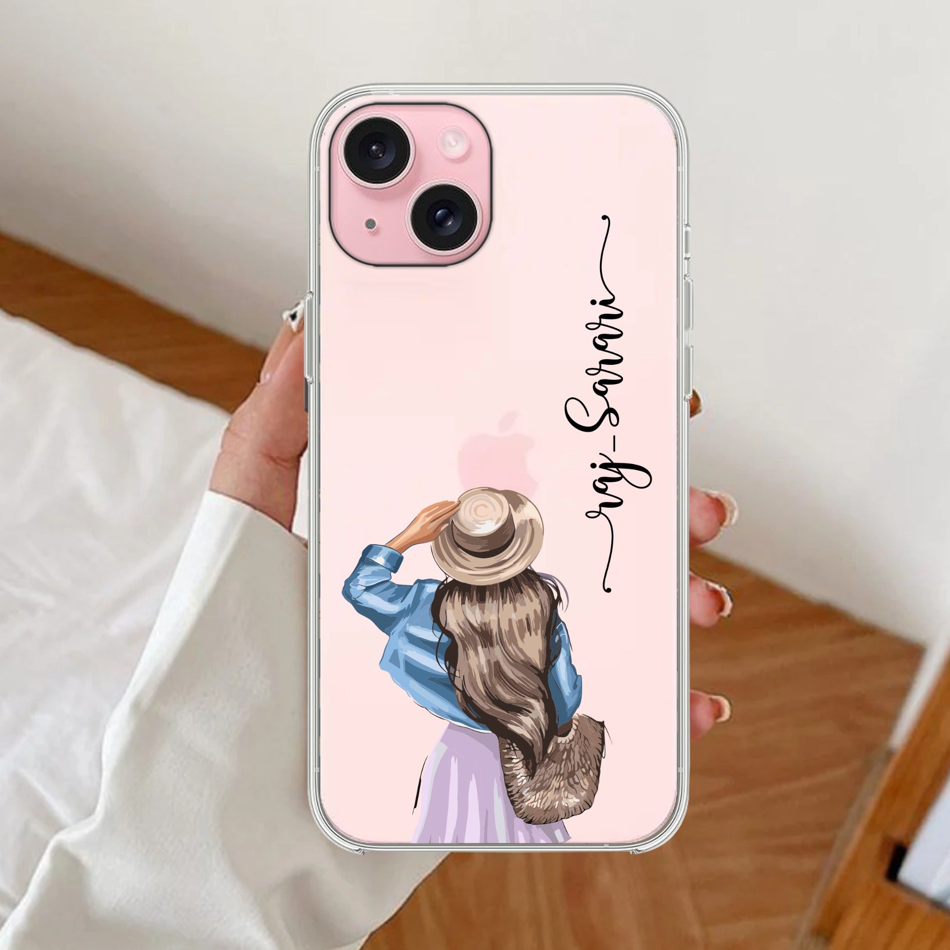 Girl With Hat Customize Anti Yellow Clear Case For iPhone 14 Plus